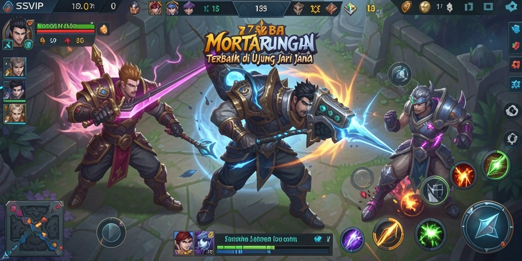 Tampilan aksi seru dalam gameplay MOBA 7SVIP.