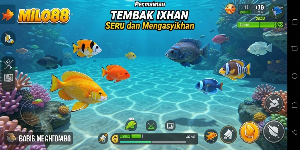 Tampilan gameplay yang seru di <strong>MILO88</strong> saat menembak ikan.