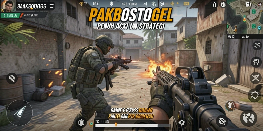 Screenshot menampilkan aksi intens dalam permainan FPS PAKBOSTOGEL.